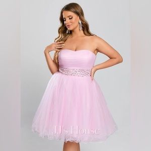 JJ’S House Baby Pink A-line Sweetheart Short/Mini  Dress With Beading Sequins
